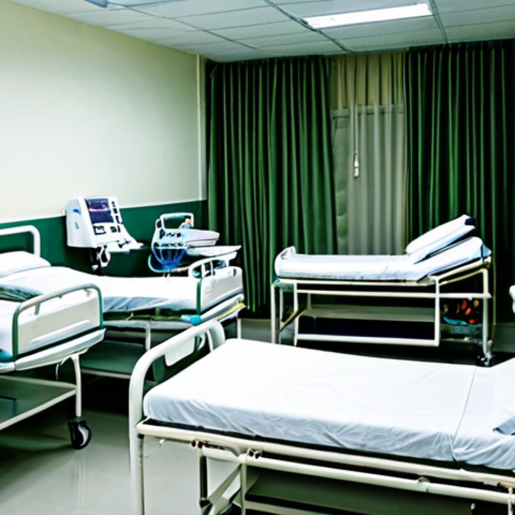 적도 기니의 보건 의료 시스템 - **A stark visual contrast between two medical facilities in Equatorial Guinea.** On the left side, d...
