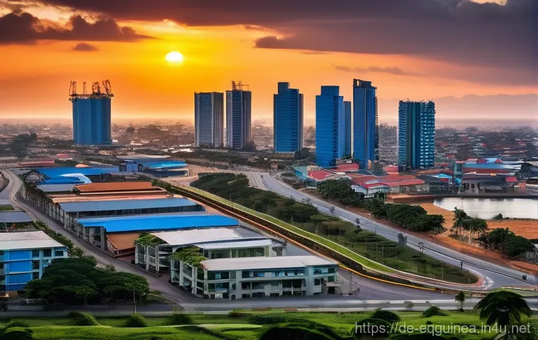 적도 기니의 주요 수출품목 - **Prompt: The Oil-Rich Capital City**
    A vibrant, modern cityscape in Malabo, Equatorial Guinea, ...