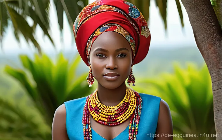 적도 기니의 전통 의상과 그 의미 - **Festive Elegance: Equatorial Guinean Woman in Traditional Attire**
    "A proud Equatorial Guinean...