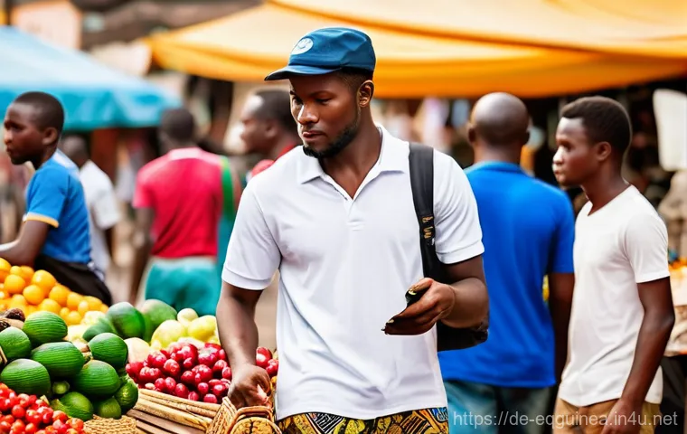 적도 기니의 모바일 네트워크 및 SIM 카드 사용법 - **A European traveler's relieved arrival and instant connection in Equatorial Guinea.**
    A smilin...
