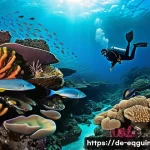 적도 기니의 해양 관광과 스쿠버다이빙 명소 - A serene underwater scene showing a lone diver exploring vibrant coral reefs off the coast of Bioko ...
