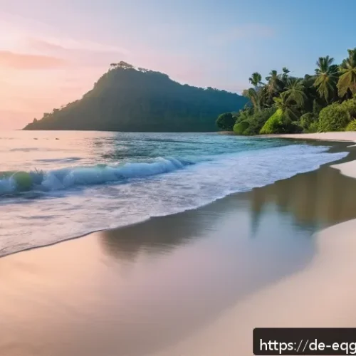 적도 기니에서의 사진 촬영 명소 - A serene, untouched white sand beach on Bioko Island during golden hour, with the sun low on the hor...
